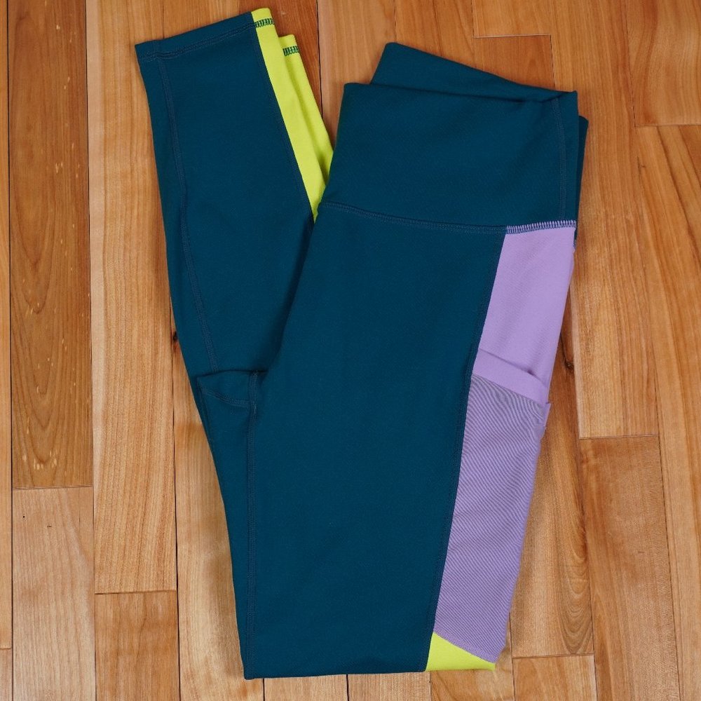 Powerhold by Fabletics Teal, Purple, Yellow Colorblock Leggings Size 26